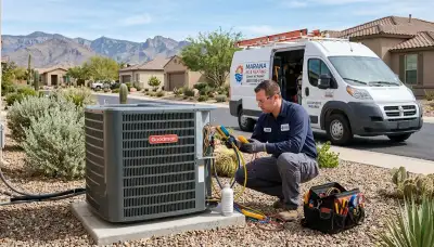 HVAC technician performing AC repair service in Tucson AZ for residential cooling system