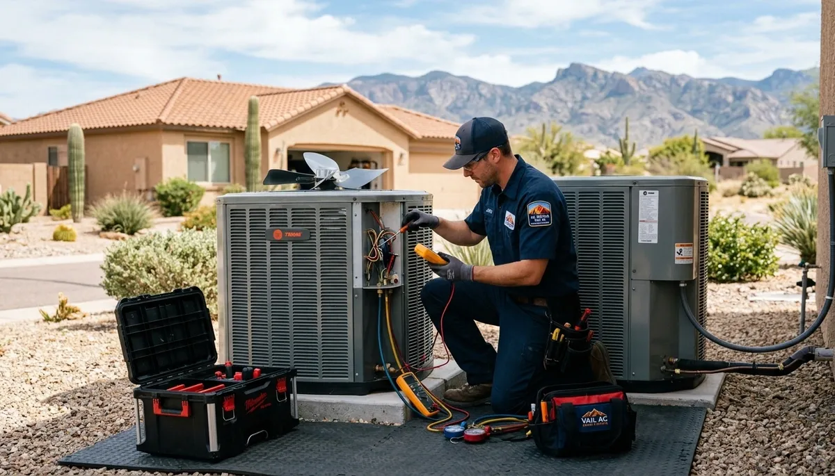 HVAC technician performing residential AC repair service in Tucson AZ