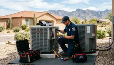 HVAC technician performing residential AC repair service in Tucson AZ