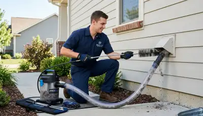 Technician cleaning residential dryer vent for improved airflow and safety in Tucson, AZ