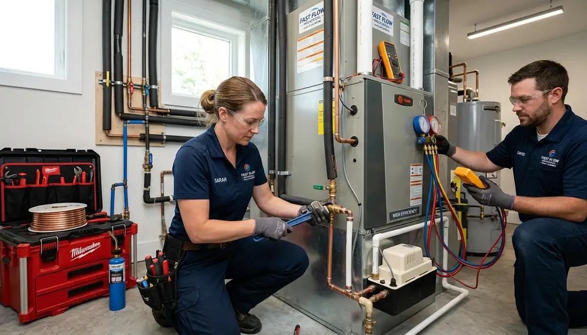 Expert plumbing and AC repair technician fixing pipes in Tucson, AZ home